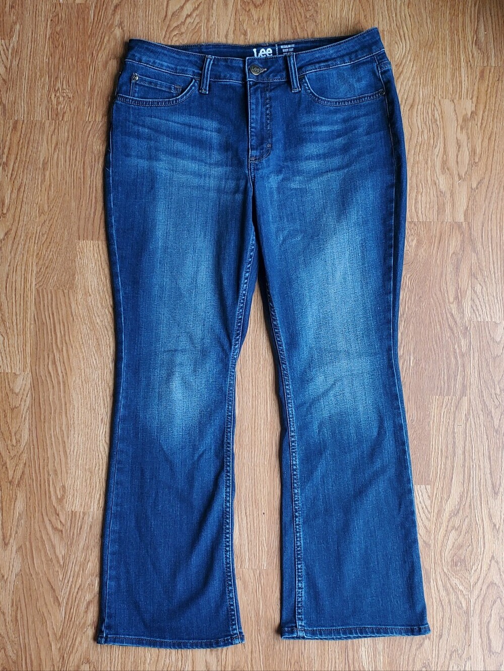 Lee Petite Mid Rise Boot Cut Regular Fit Dark Blue Wash Jeans Size 12